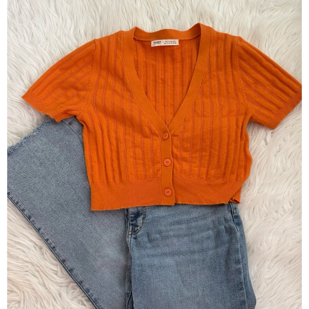 Pull&Bear Orange Ribbed Knit Top